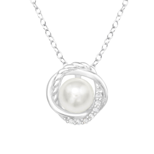 Colier din argint 925 cu pandantiv cu perla sintetica si pietre zirconiu alb Passionate