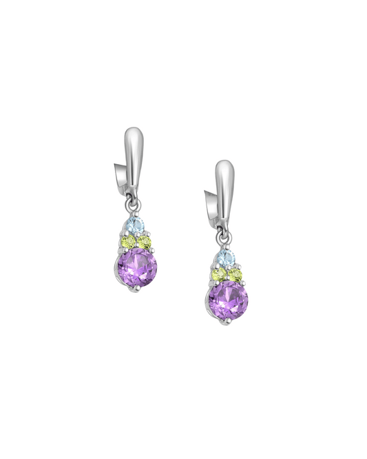Cercei din argint 925 cu pietre semipretioase naturale Ametist, Peridot si Topaz