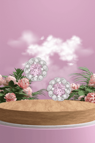 Cercei din argint 925 forma floare cu pietre zirconiu roz deschis si alb 8.5 mm Powerful
