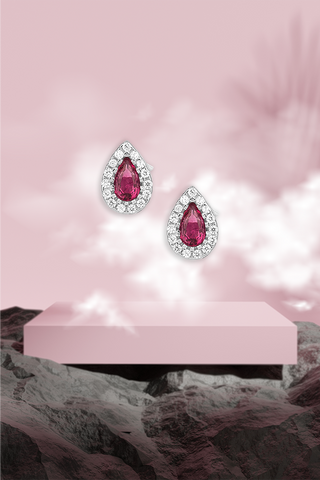 Cercei din argint 925 forma lacrima cu pietre zirconiu magenta (roz) si alb 8,5 mm x 6 mm Amazing