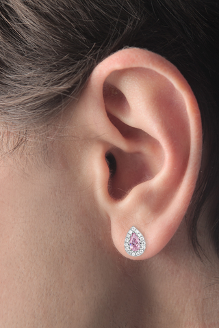 Cercei din argint 925 forma lacrima cu pietre zirconiu roz deschis si alb 8,5 mm x 6 mm Amazing