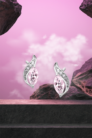 Cercei din argint 925 eleganti cu pietre zirconiu roz deschis si alb 14 mm x 6 mm Classy